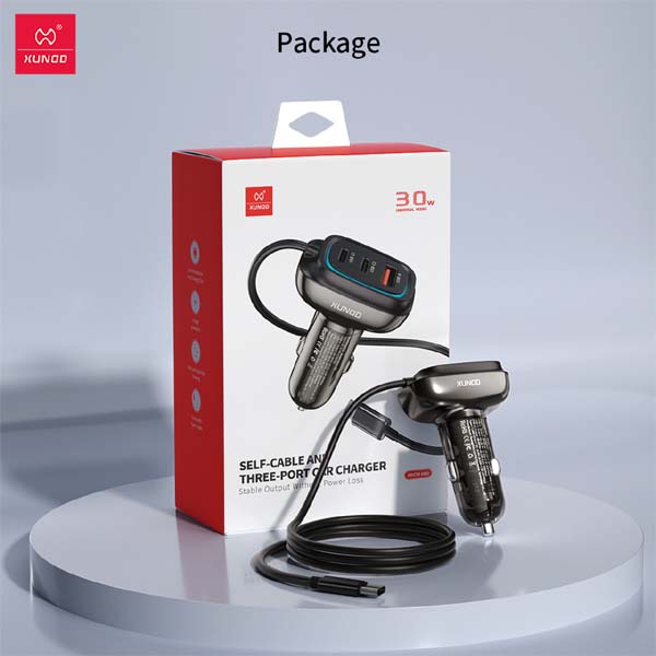 XUNDD XDCH-080 30W 3-Port Car Charger Adapter