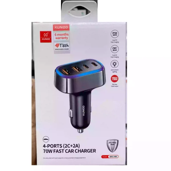 XUNDD XDCC-005 70W 4-Port Car Charger (2C+2A)