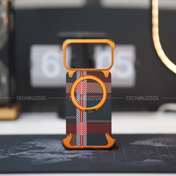 MMkio Aluminum Magsafe Stand carbon Case for iPhone 17Pro Max - Orange