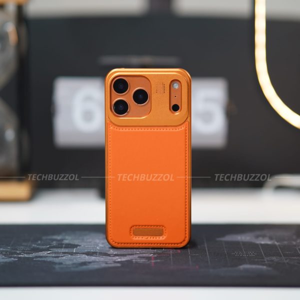 NJOYNY Leather Aluminum 2 CUT Case for iPhone 17 Pro Max - Orange